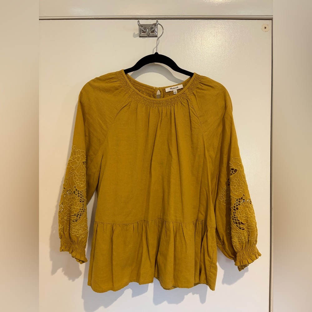 Madewell Mustard Yellow Embroidered Linden Blend Blouse